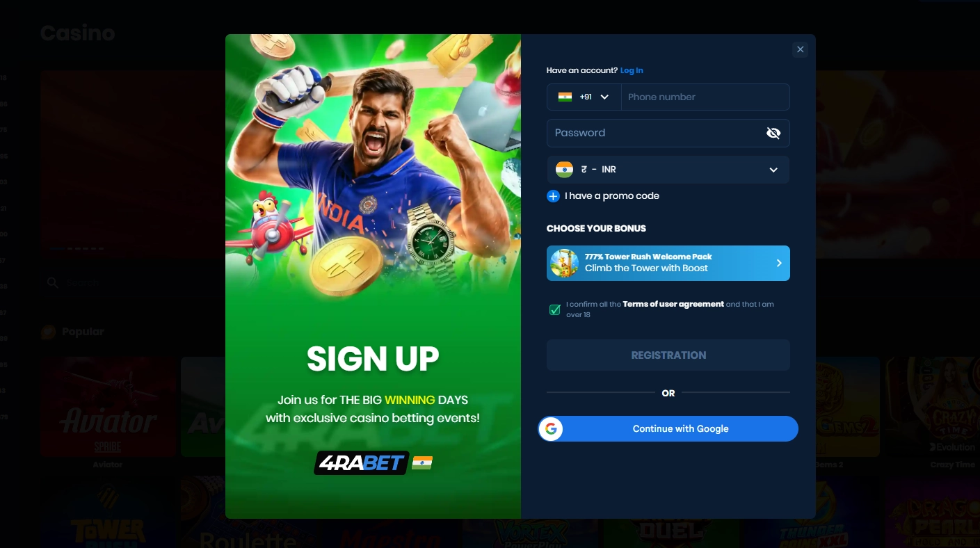 Step-by-step guide to creating a 4Rabet India account